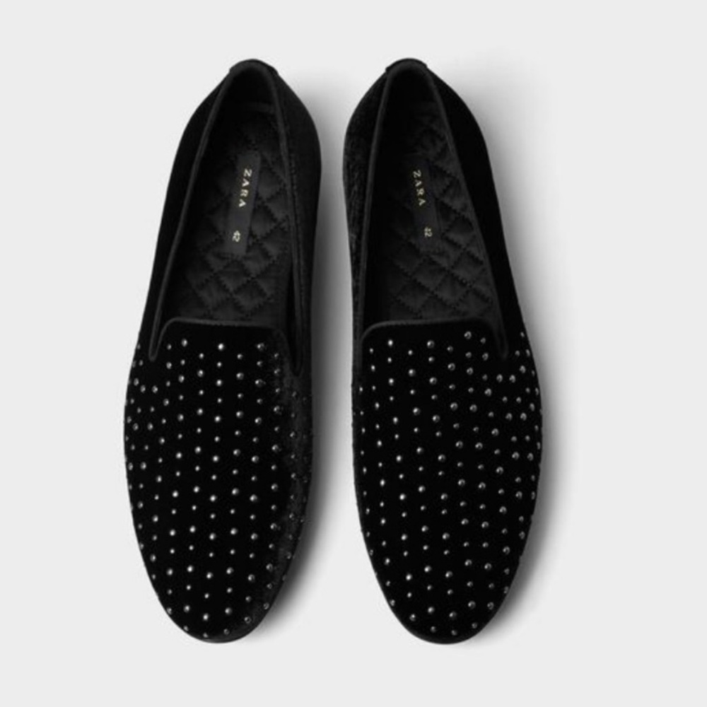 ZARA  Slipper-style velvet men’s loafers. Black. Size 41 (EU) / 8 (US)